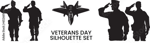 A set of soldiers with jet plane silhouette. Veterans Day concept