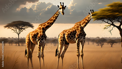 two giraffes in the African savanna-Generative AI