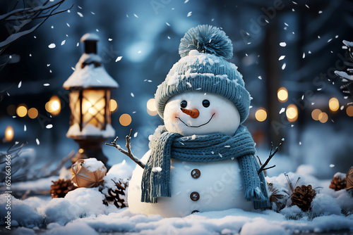 beautiful snowman in the garden, AI generated