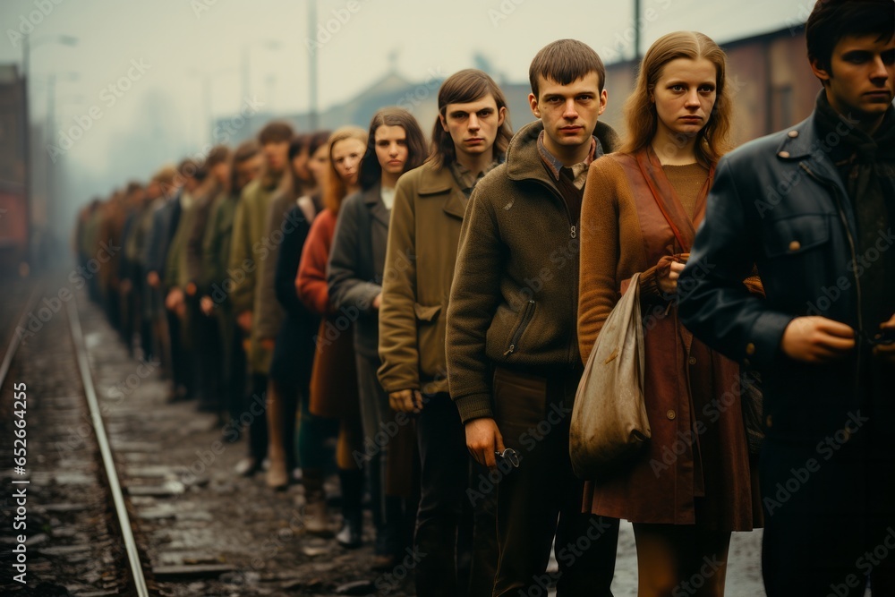  Queue of people waiting in anticipation, Generative AI