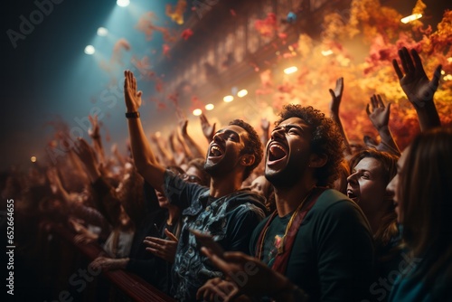 Lively concert crowd cheering for their favorite band  Generative AI