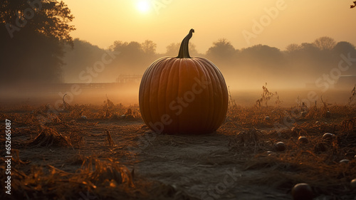 huge ripe orange pumpkin, autumn festive background, halloween calendar, nature harvest, fictional computer graphics