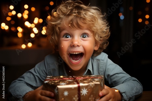 Child s excitement as they open a birthday present  Generative AI