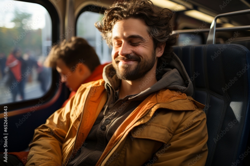 Commuter's contentment while reading a book on a train, Generative AI Commuter's contentment while reading a book on a train, Generative AI