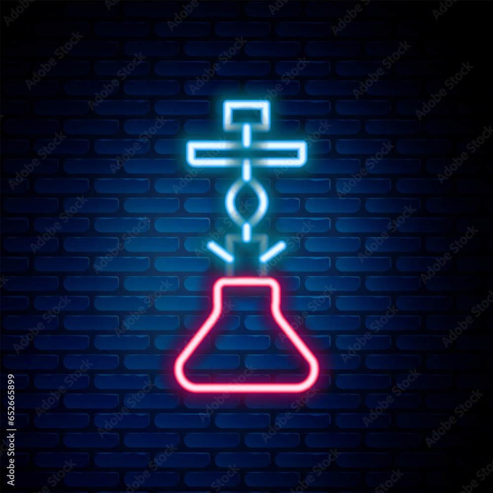 Glowing neon line Hookah icon isolated on brick wall background. Colorful outline concept. Vector Glowing neon line Hookah icon isolated on brick wall background. Colorful outline concept. Vector