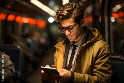 Commuter's contentment while reading a book on a train, Generative AI