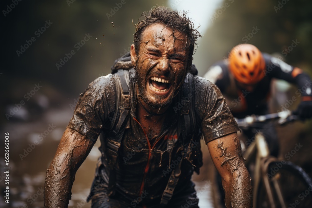 Cyclist's relief after finishing a long and challenging race, Generative AI Cyclist's relief after finishing a long and challenging race, Generative AI