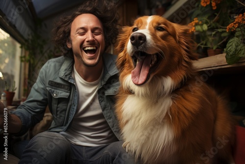 Dog owner's joy as their furry friend greets them at the door, Generative AI
