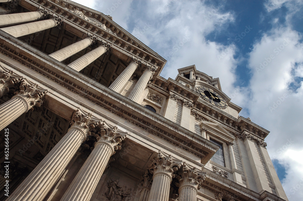 Facade of St Paul's Cathedral on Ludgate Hill in London, UK