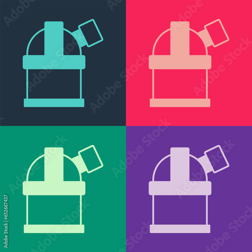 Pop art Astronomical observatory icon isolated on color background. Observatory with a telescope. Scientific institution. Vector