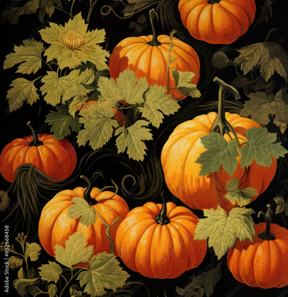 Wallpaper with a multitude of pumpkins. Halloween background, Generative AI