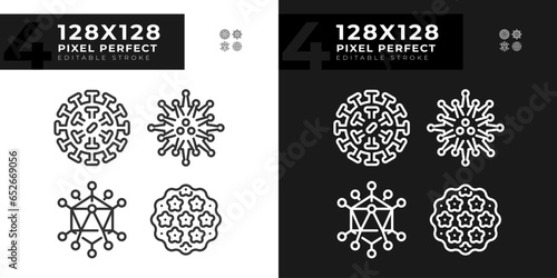 2D pixel perfect icons collection representing bacteria, editable dark and light thin line illustration.
