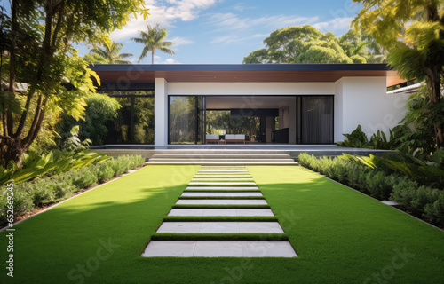 a modern house with green garden © Kien
