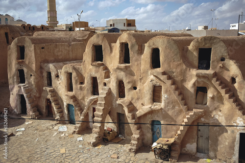 Ghorfas of Medenine. old granaries in historic fortified village called Ksar, Medenine city, Tunisia