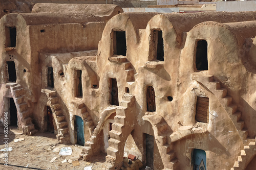 Ghorfas of Medenine. old granaries in historic fortified village called Ksar, Medenine city, Tunisia photo