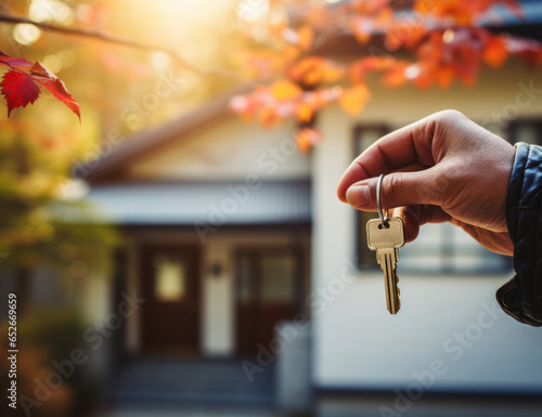 The owner of a new house is holding the keys. A successful real estate deal, Generative AI