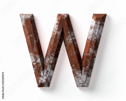 Letters made of rusty metal. 3d illustration of rust iron alphabet isolated on white background