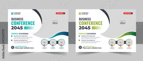 Modern business webinar and business conference social media banner template, Online live webinar banner invitation template, Business conference flyer