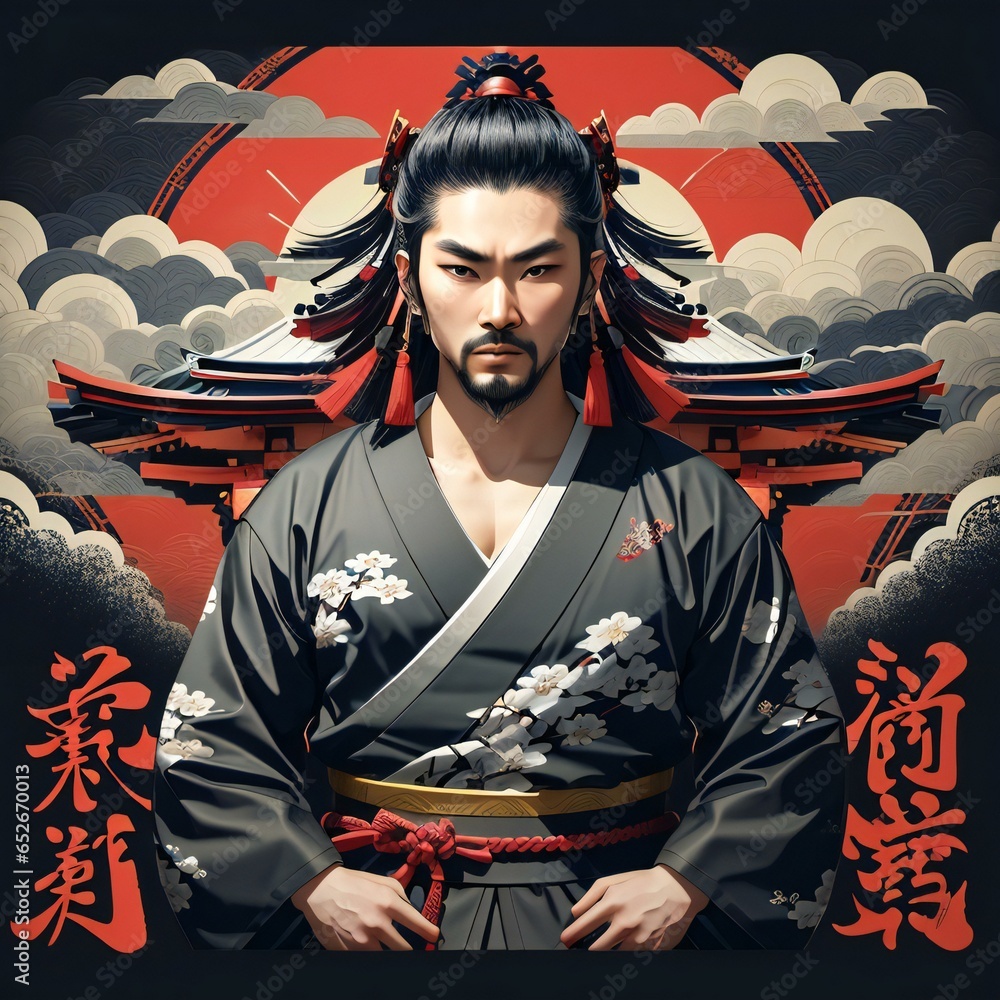 vintage, japanese, samurai, traditional clothes, vector illustration, t