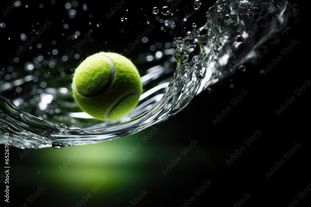 Close-up of a tennis ball in flight, slicing through the air at a tennis tournament, Generative AI