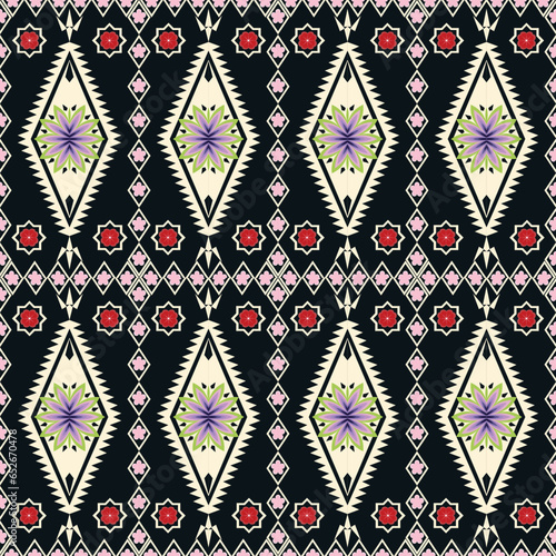 Geometric ethnic pattern design for carpet, clothing, fabric, batik, knitwear, embroidery, Ikkat, pixel pattern.	
