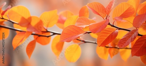 Autumn fall holiday seasonal banner landscape panorama - Closeup of colorful beech leaves on branch from a tree  with defocused background with bokeh
