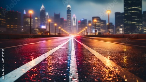 Blurry city road at night with vibrant lights © Abdul