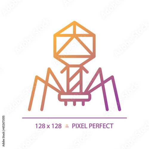 2D pixel perfect gradient bacteriophage icon, isolated vector, thin line illustration representing bacteria.