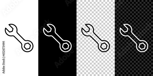 Set line Wrench spanner icon isolated on black and white background. Vector