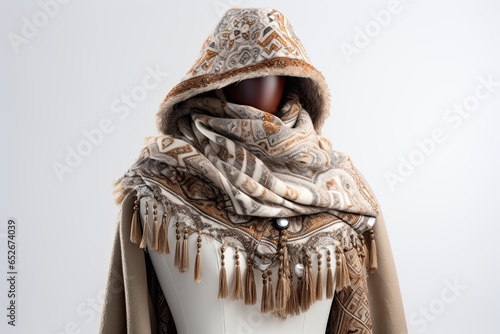 a luxury winter hat and shawl isolated on white
