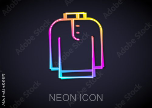 Glowing neon line Shirt kurta icon isolated on black background. Vector