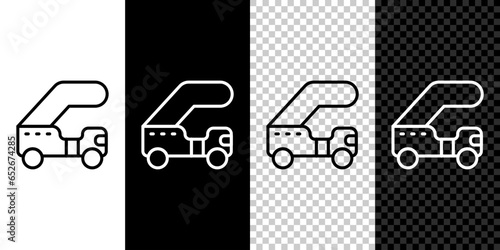 Set line Passenger ladder for plane boarding icon isolated on black and white, transparent background. Airport stair travel. Vector