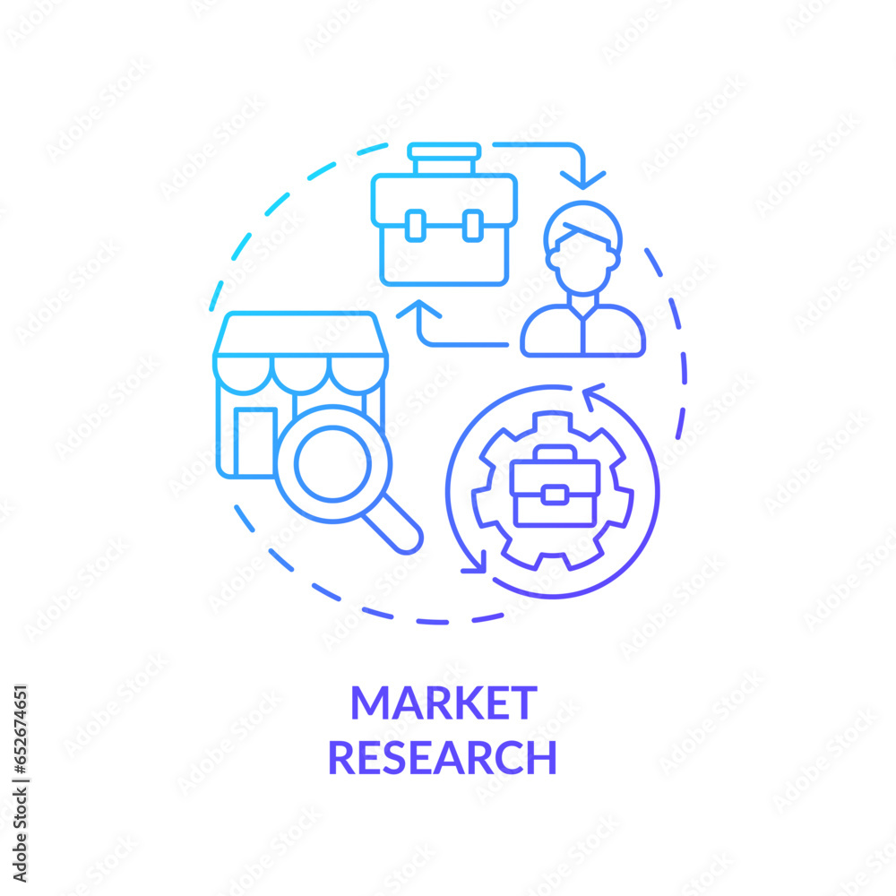 2D blue gradient icon market research concept, simple isolated vector, C2C thin line illustration. 2D blue gradient icon market research concept, simple isolated vector, C2C thin line illustration.