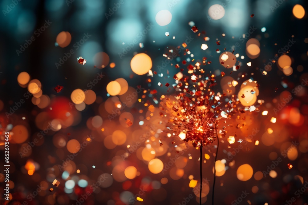 Sparkling firework bursting through a smoky haze, Generative AI