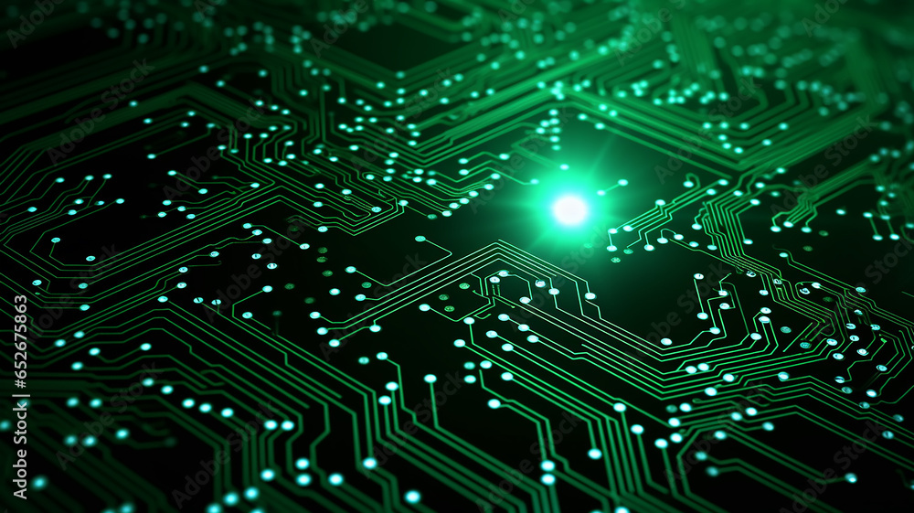 green microelectronics, microchip computer printed circuit board electronic chip, abstract fictional background green microelectronics, microchip computer printed circuit board electronic chip, abstract fictional background