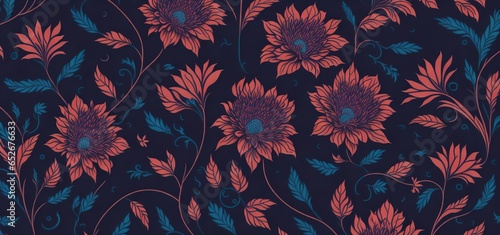 Colorful Floral Pattern with Blossoming Flowers on an Isolated Background