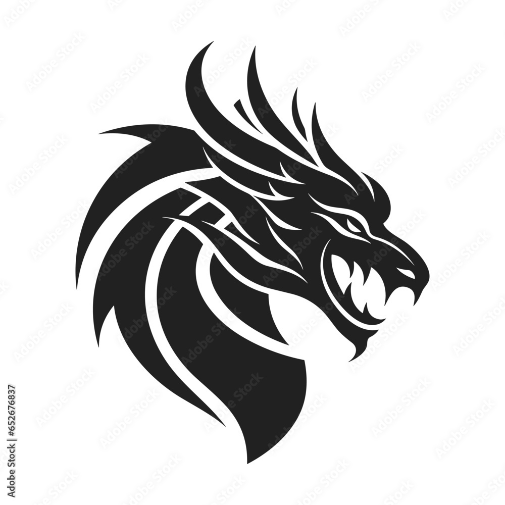 Tribal tattoo of the dragon head silhouette ornament flat style design vector illustration ...