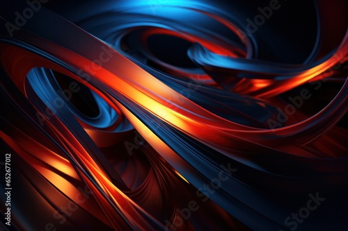 Neon electric impulse motion blur background. Wavy wires abstract colorful 3d on black banner.