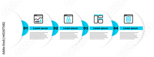 Set line Browser with shield, window, Secure your site HTTPS, SSL and Financial growth increase icon. Vector
