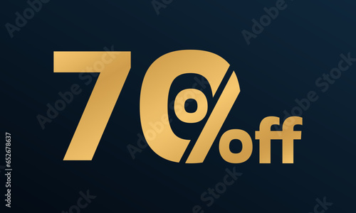 70% price off golden icon. 70 percent sale label, sign or tag. Discount, promotion banner, coupon design element. Vector illustration.