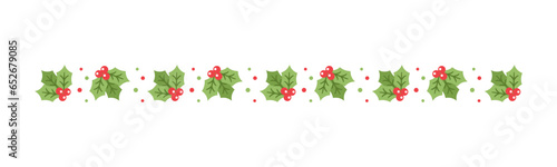Christmas themed decorative border and text divider, Mistletoe and Candy Cane Pattern. Vector Illustration.