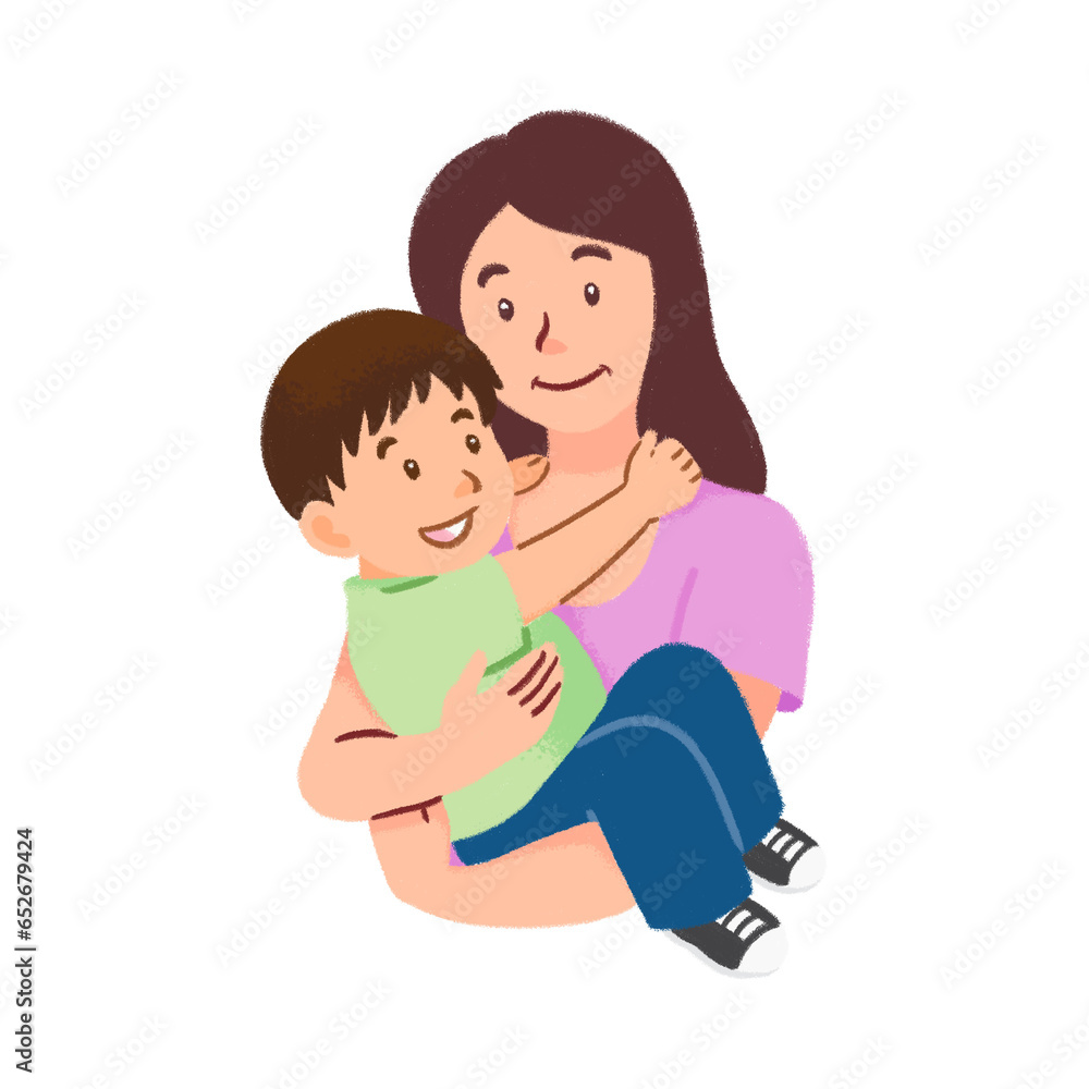 Mother carry boy hand drawn illustration Mother carry boy hand drawn illustration
