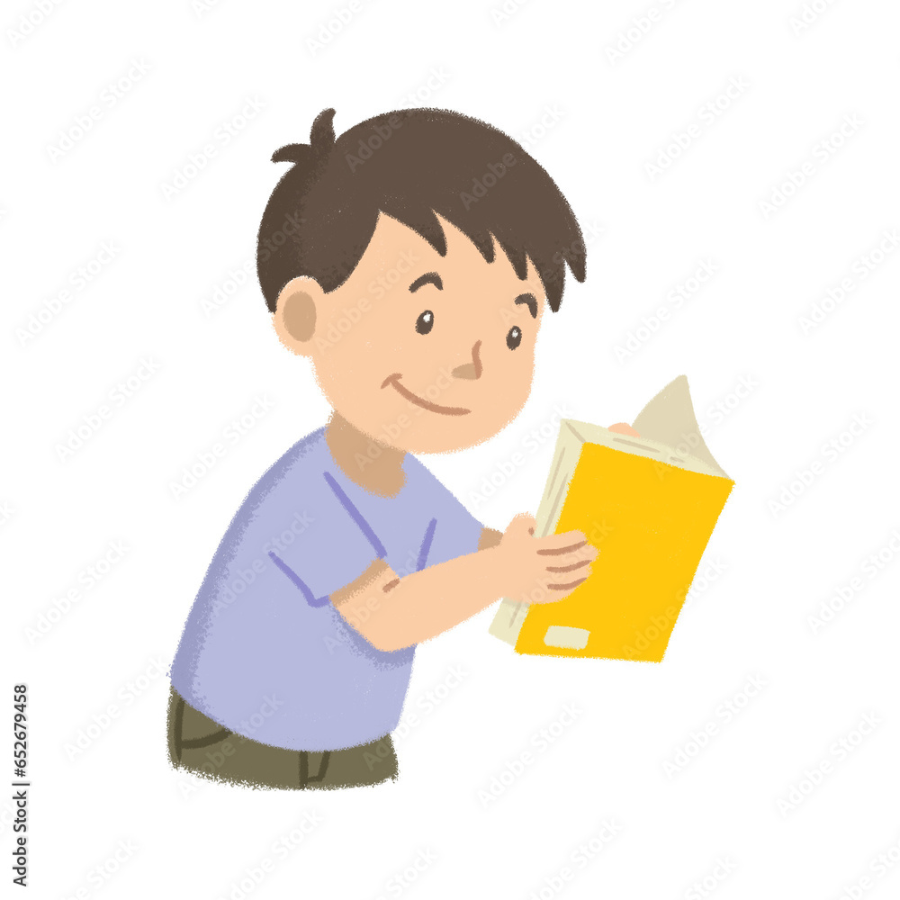 Boy reading hand drawn illustration Boy reading hand drawn illustration