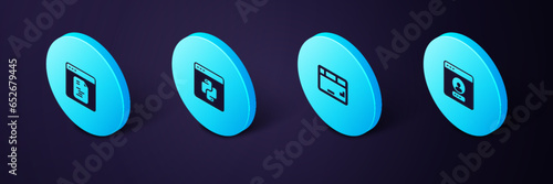 Set Isometric Create account screen, Keyboard, Python programming language and Software icon. Vector