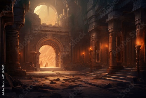Ancient palace archway at dusk. Generative AI