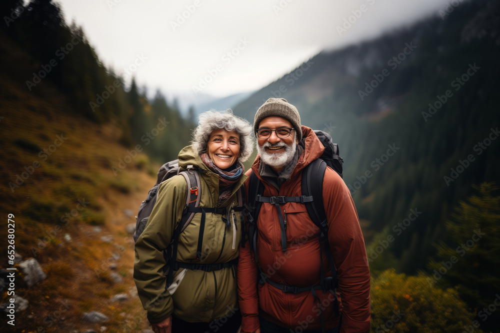 Senior Couple Hiking in Mountain Bliss - Active Retirement