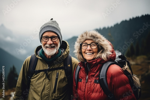 Portrait of Senior Couple Hiking in Mountain Bliss - Active Retirement