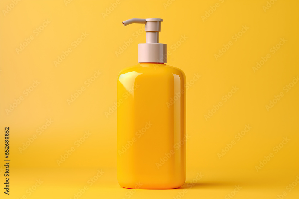 Soap dispenser on a yellow background. The concept of hygiene and care Soap dispenser on a yellow background. The concept of hygiene and care