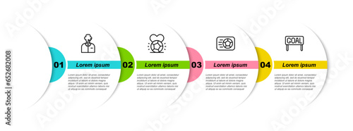 Set line Football or soccer commentator, Soccer football, and Goal. Business infographic template. Vector