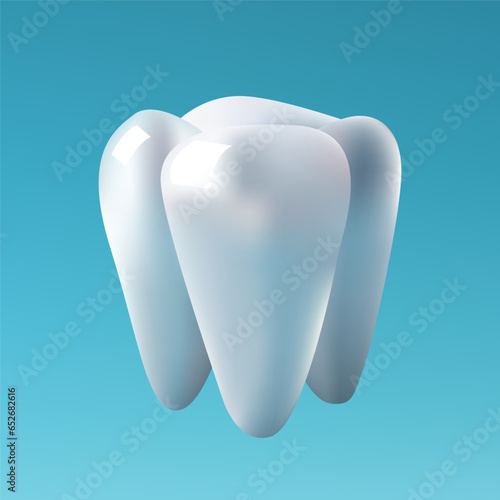 Tooth on a blue background. 3D. Vector